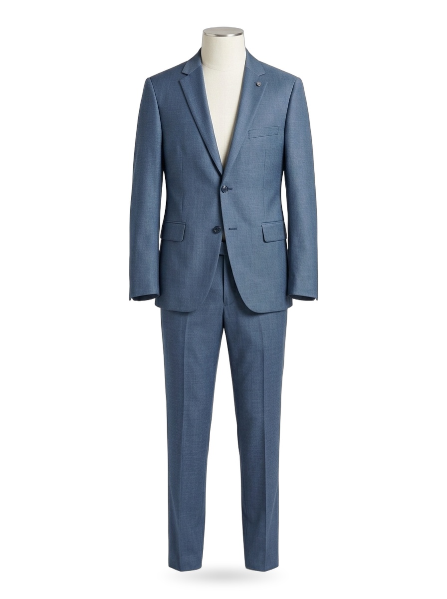 Steel Blue Sharkskin Tailored Wool Suit
